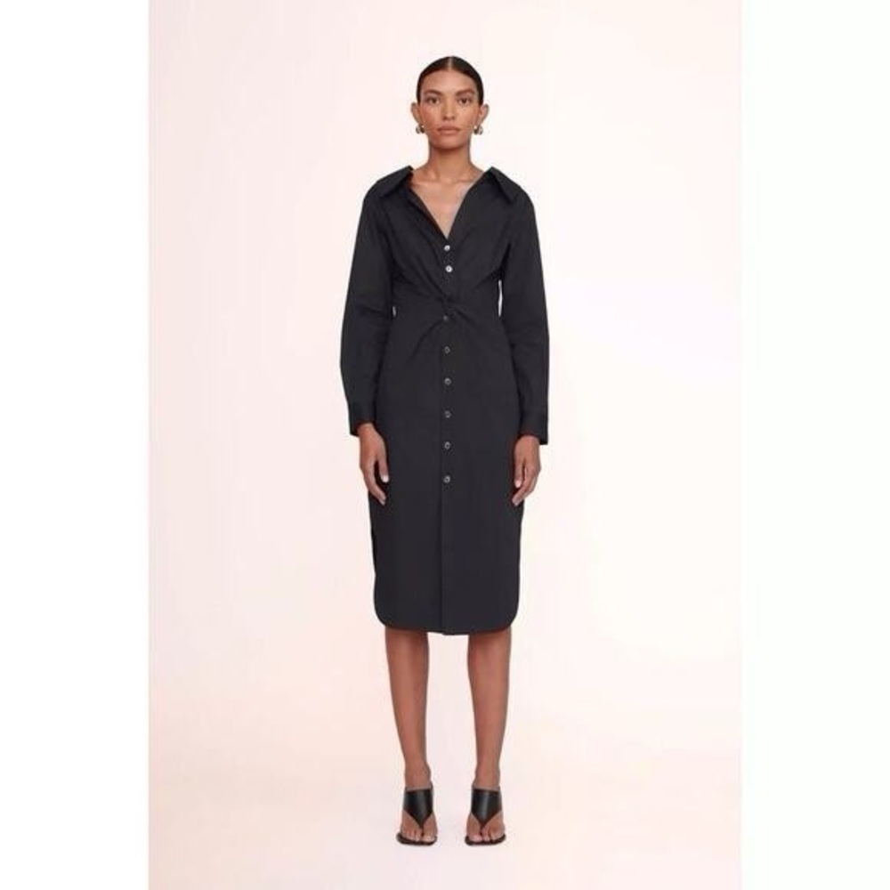 Staud Black Clea Midi Black Shirt Twist Dress Size 2